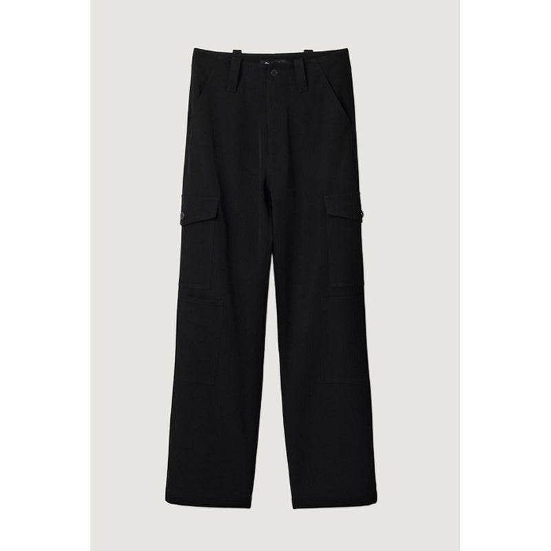 Black Polyester Cropped Pants