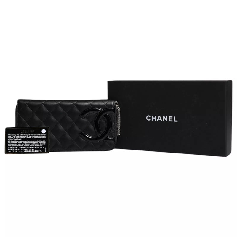 Black Quilted Leather Logo CC Continental Zip Wallet