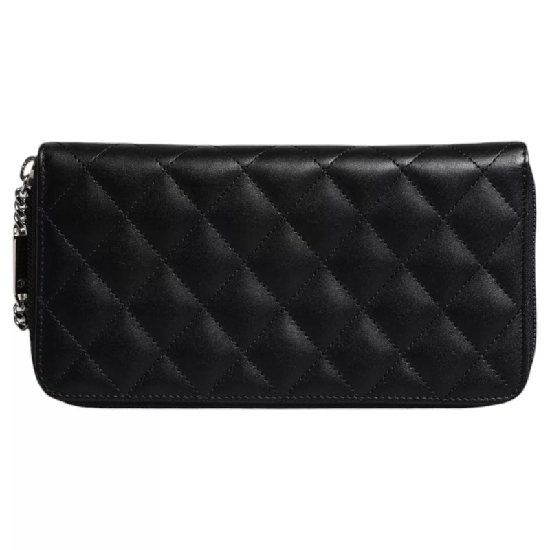 Black Quilted Leather Logo CC Continental Zip Wallet