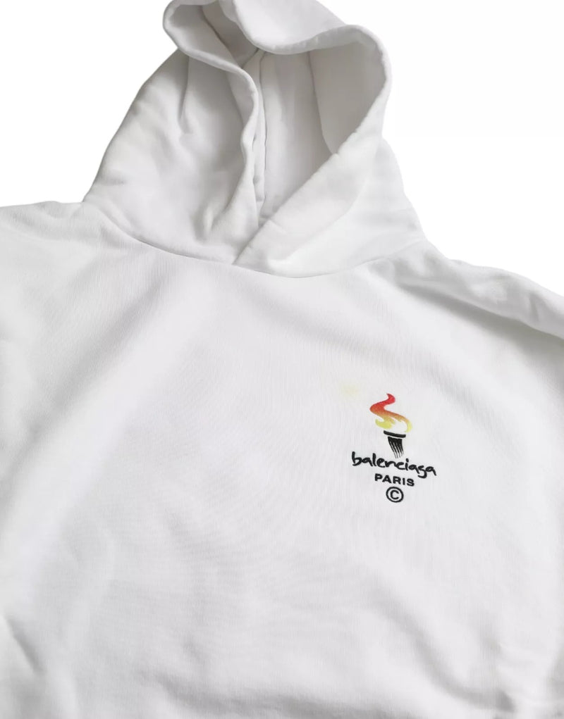 White Cotton Logo Hooded Pullover Oversize Sweater