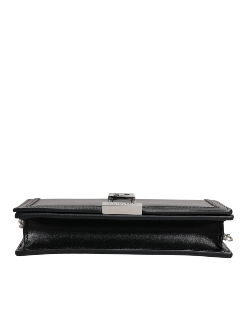 Black Calfskin Leather Chain Strap Shoulder Crossbody Bag