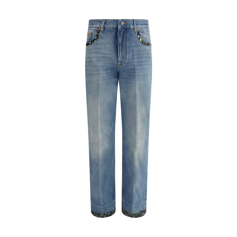 Blue Cotton Straight-Leg Jeans