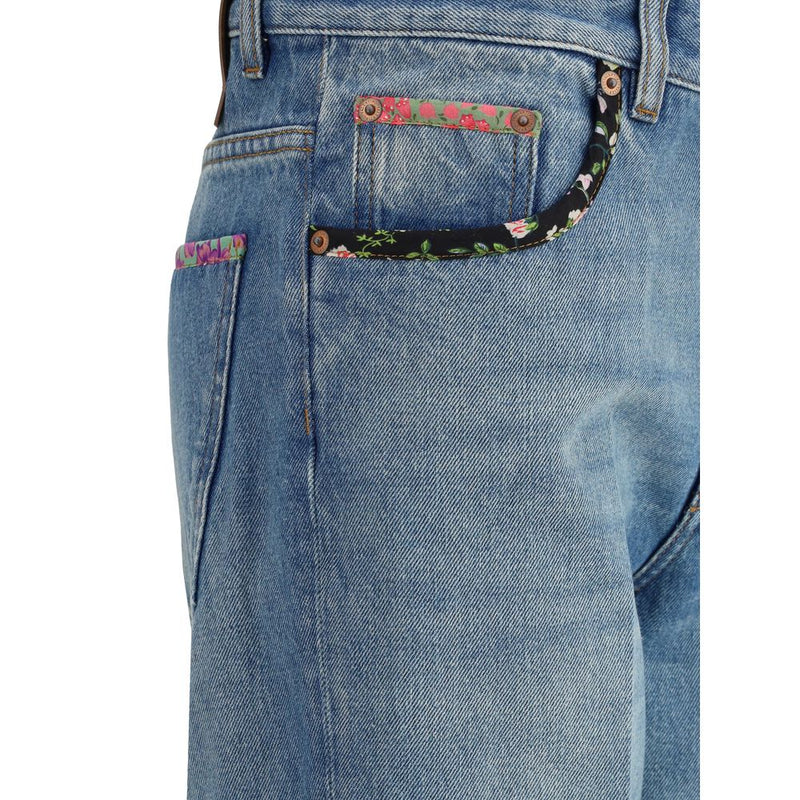 Blue Cotton Straight-Leg Jeans