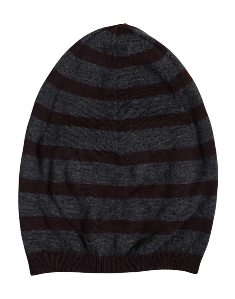 Gray Striped Wool Knitted Winter Beanie Hat