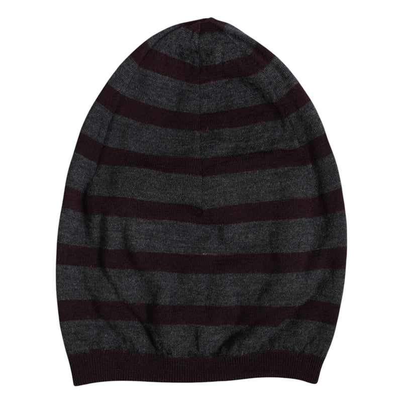 Gray Striped Wool Knitted Winter Beanie Hat