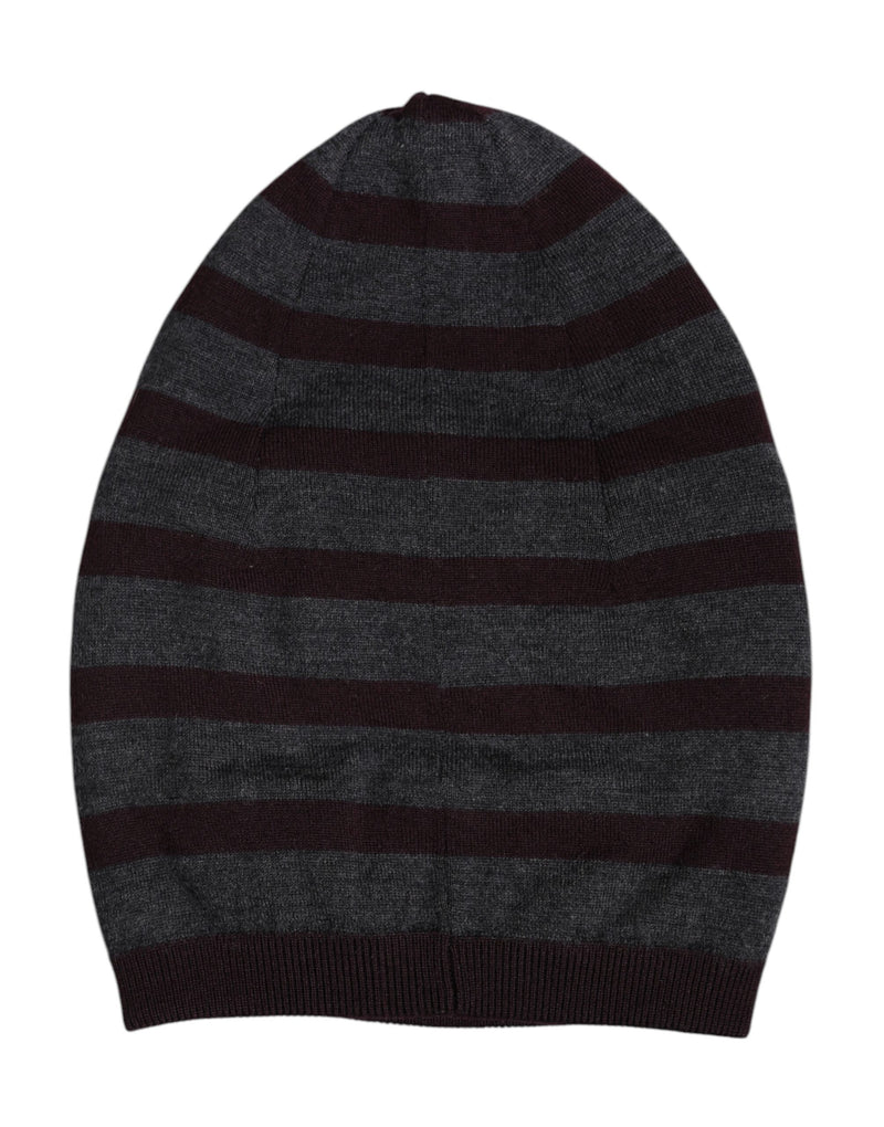 Gray Striped Wool Knitted Winter Beanie Hat