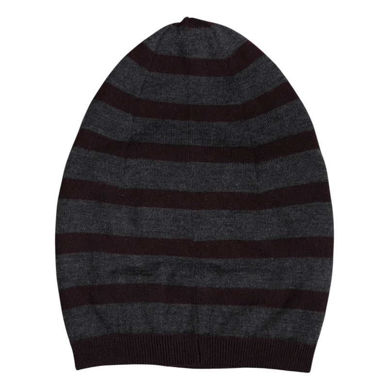 Gray Striped Wool Knitted Winter Beanie Hat