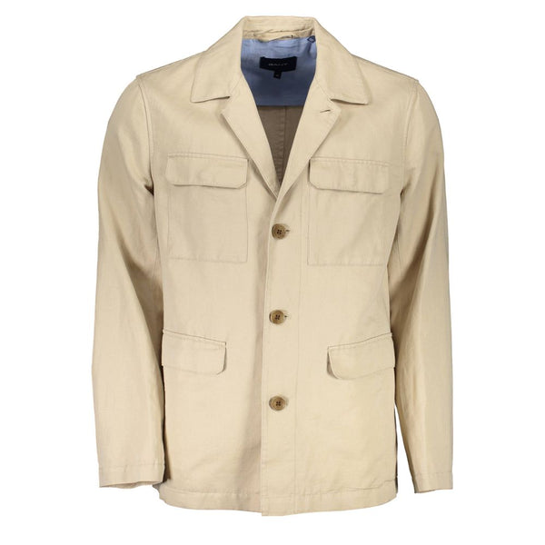 Beige Cotton Men Jacket