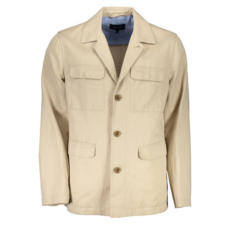 Beige Cotton Men Jacket