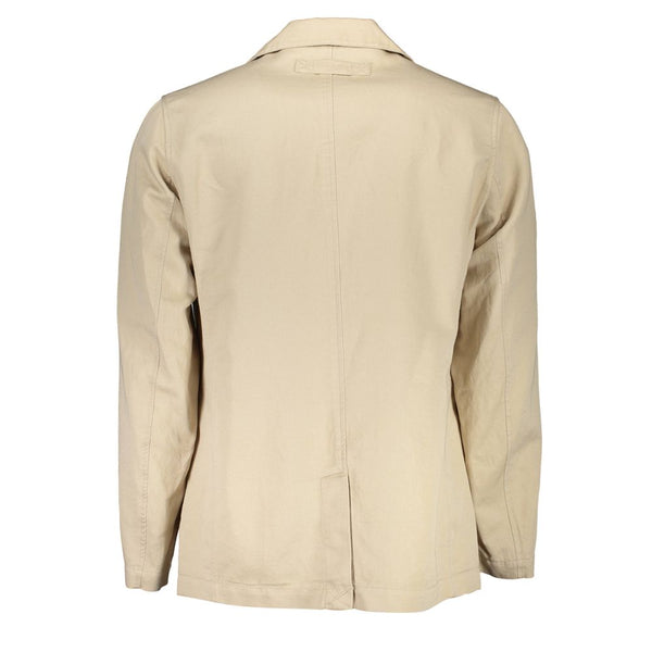 Beige Cotton Men Jacket
