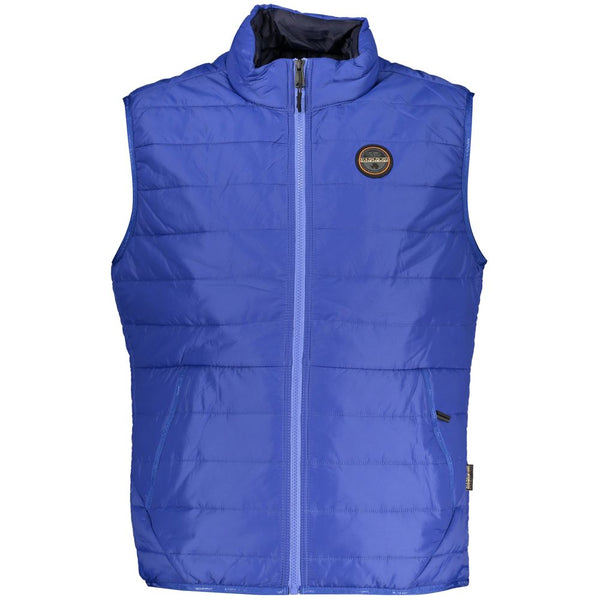 Blue Polyester Sleveless Jacket