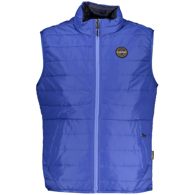 Blue Polyester Sleveless Jacket
