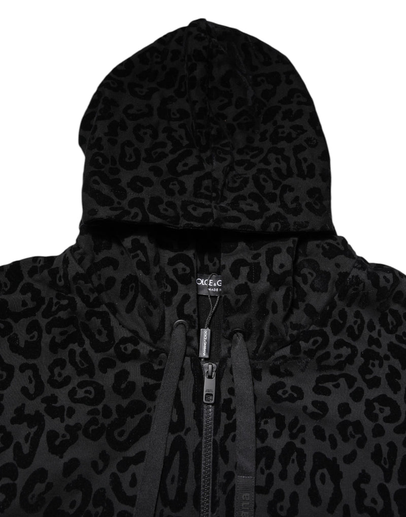 Black Leopard Full Zip Hooded Sweatshirt Sweater