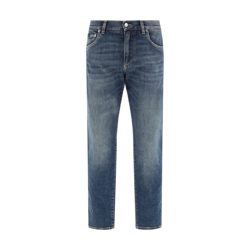 Blue Elastane Straight-Leg Jeans