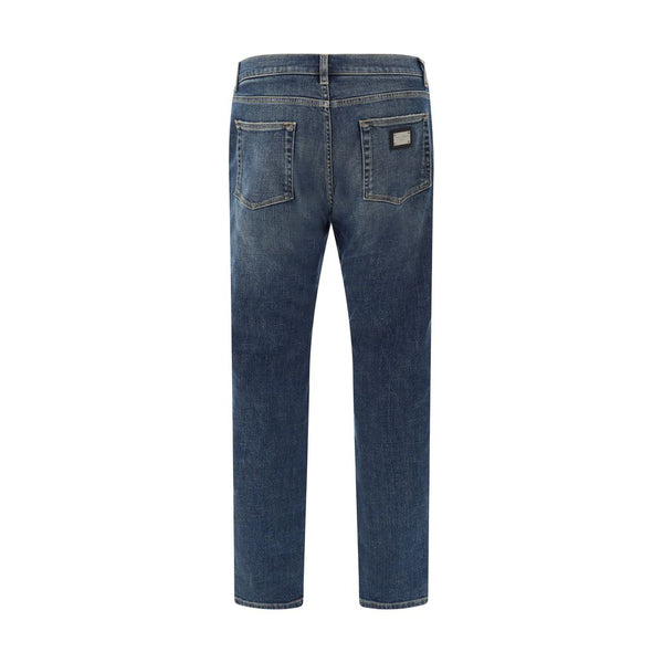Blue Elastane Straight-Leg Jeans