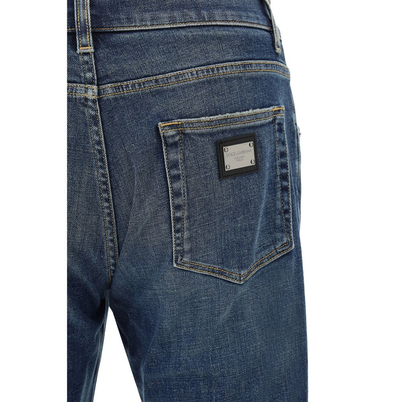 Blue Elastane Straight-Leg Jeans