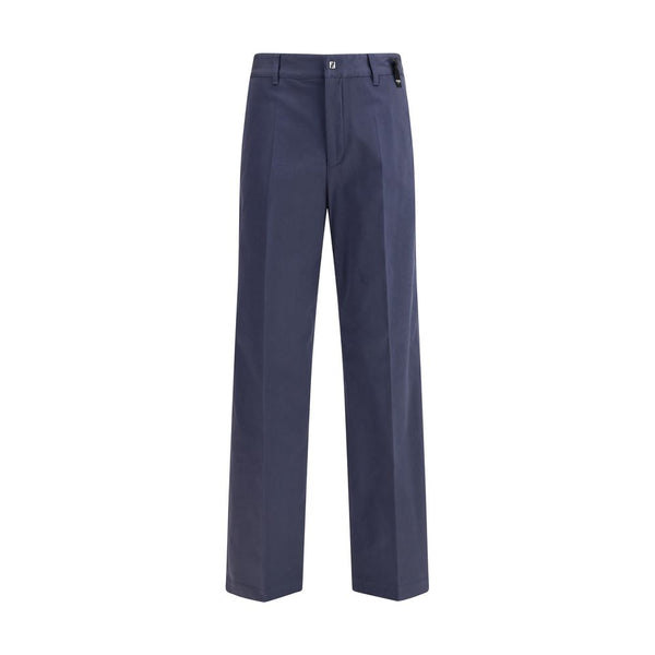Blue Cotton Casual Pants