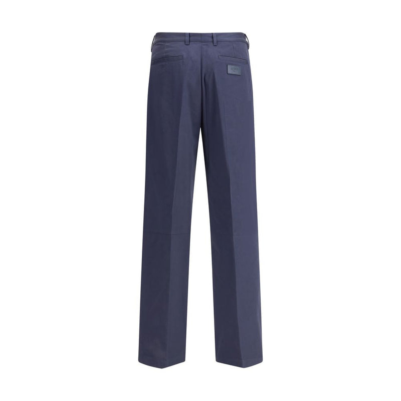 Blue Cotton Casual Pants