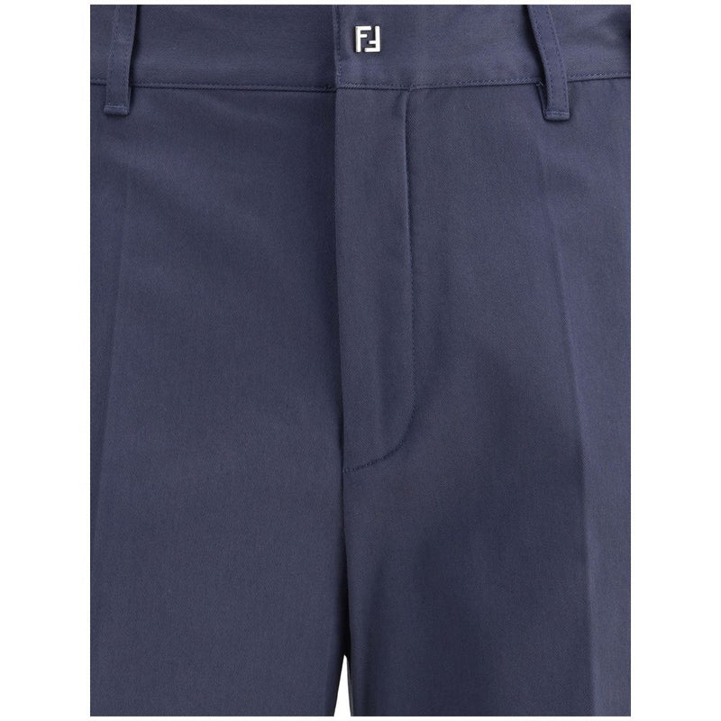 Blue Cotton Casual Pants