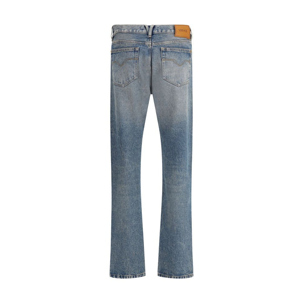 Blue Cotton Straight-Leg Jeans