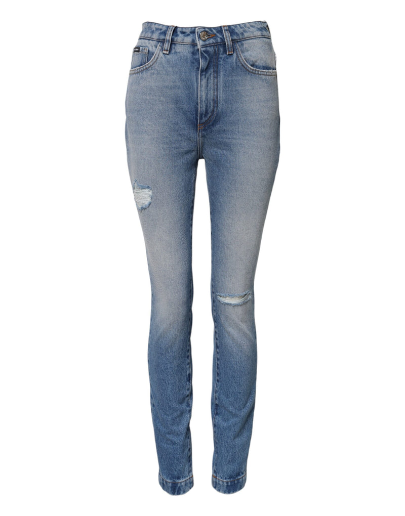 Blue Washed Skinny High Waist Denim Jeans