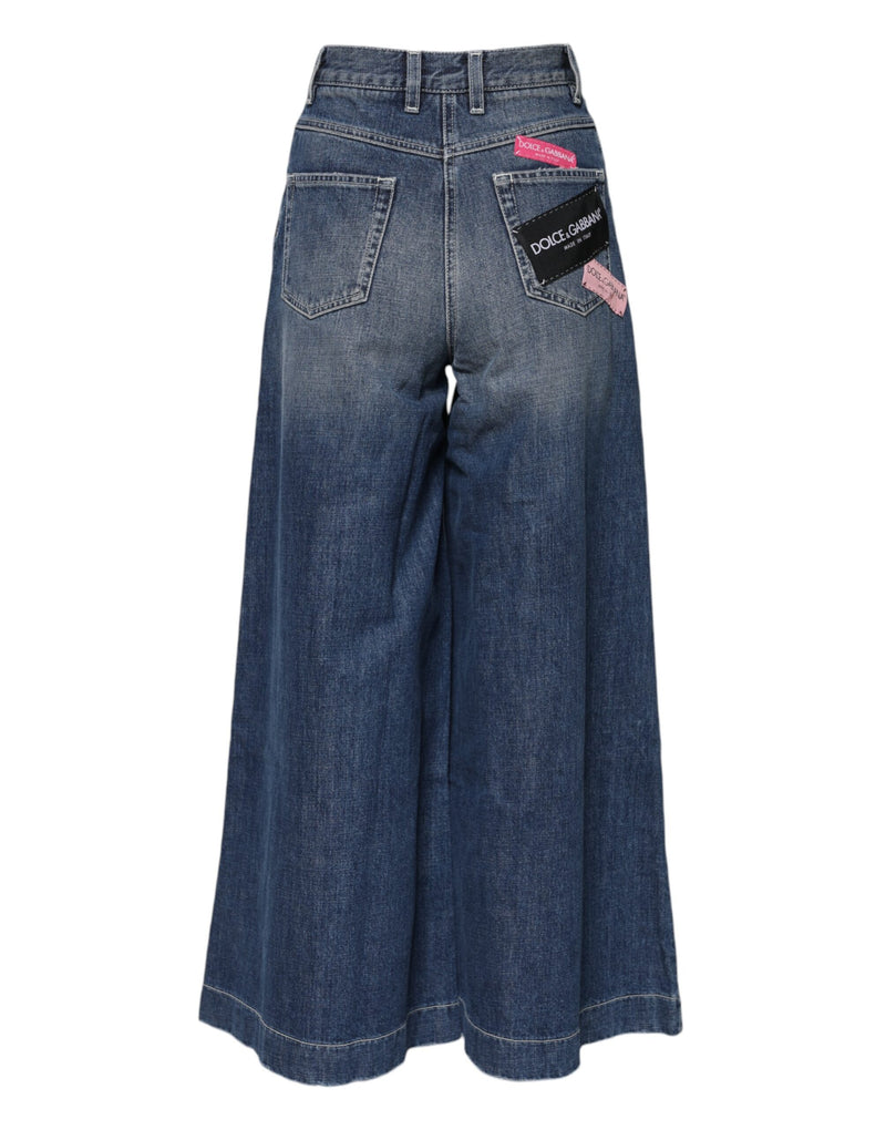 Blue Cotton High Waist Wide Leg Denim Jeans