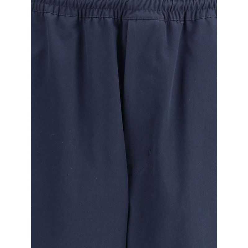 Blue Cotton Casual Pants