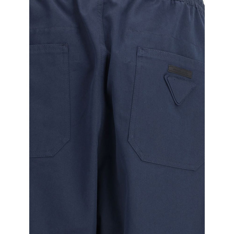 Blue Cotton Casual Pants
