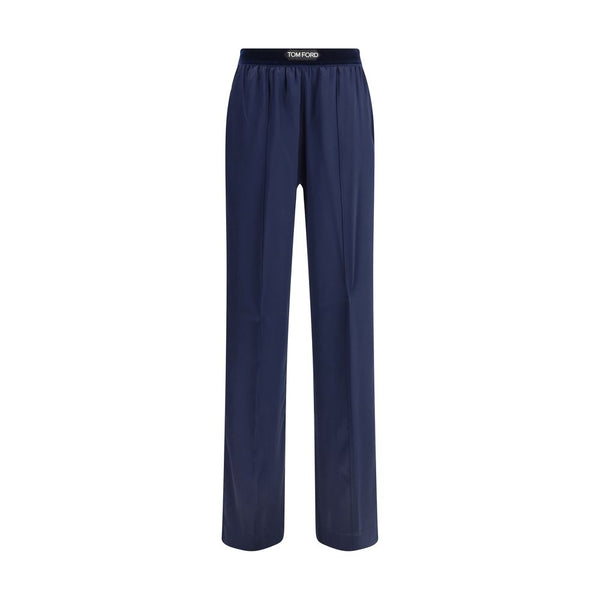 Blue Elastane Casual Pants