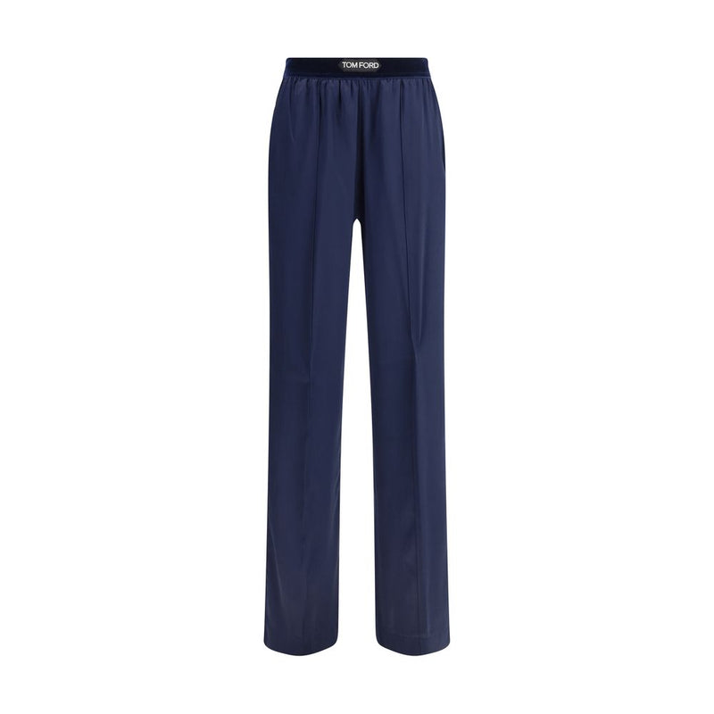 Blue Elastane Casual Pants