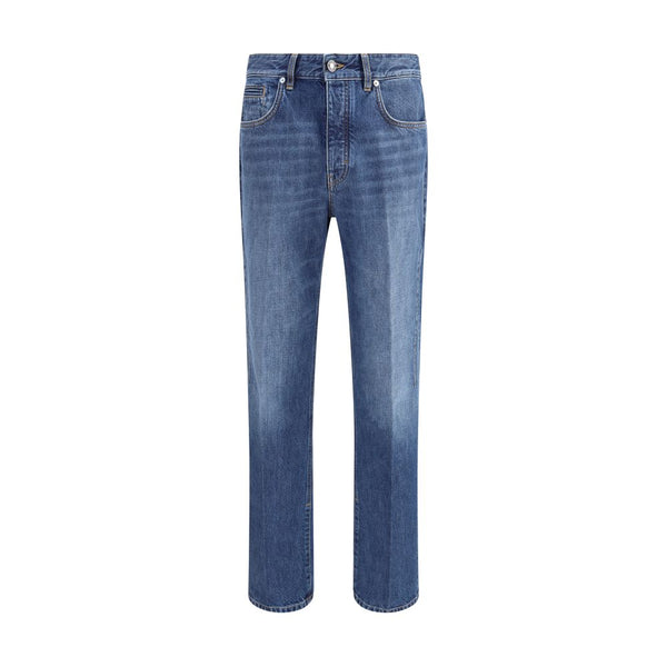 Blue Cotton Straight-Leg Jeans