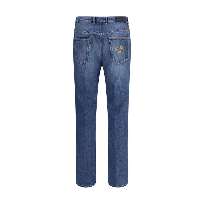 Blue Cotton Straight-Leg Jeans