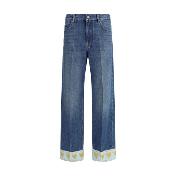 Blue Cotton Straight-Leg Jeans