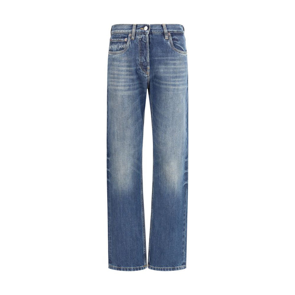 Blue Cotton Straight-Leg Jeans
