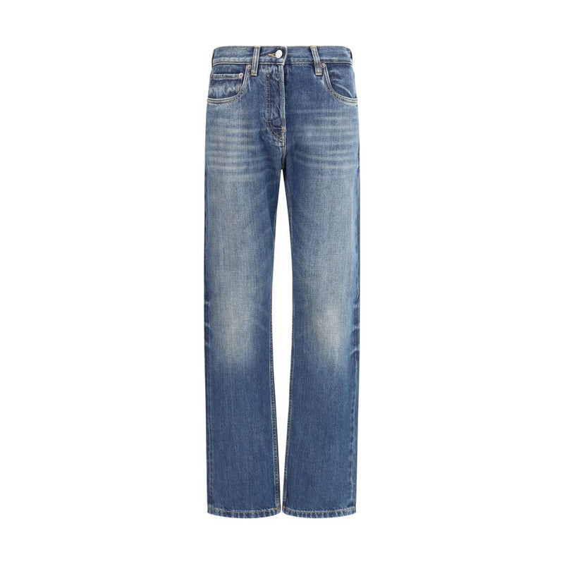 Blue Cotton Straight-Leg Jeans