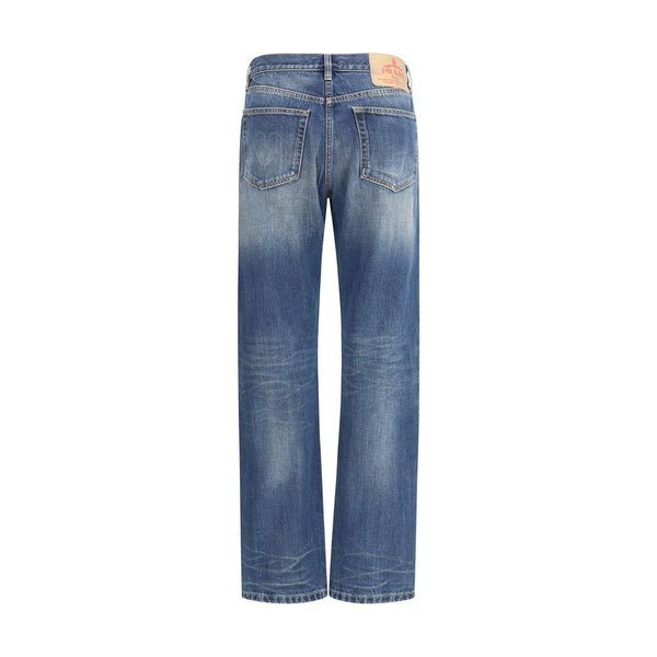 Blue Cotton Straight-Leg Jeans