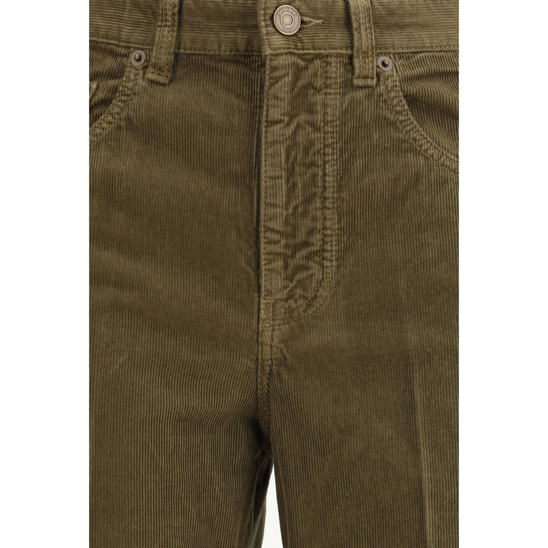 Green Cotton Casual Pants