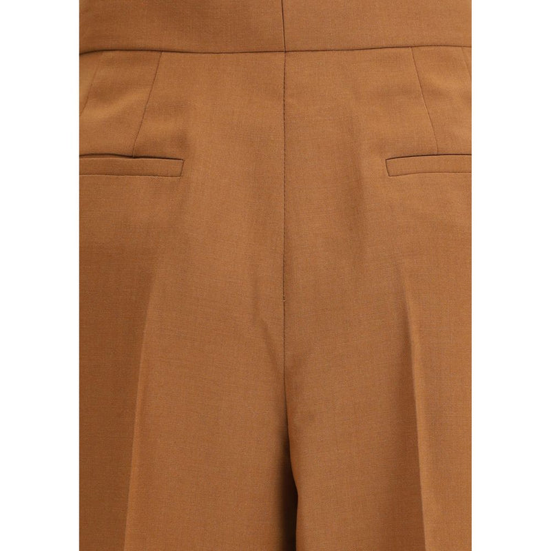 Brown Wool Flared Pants