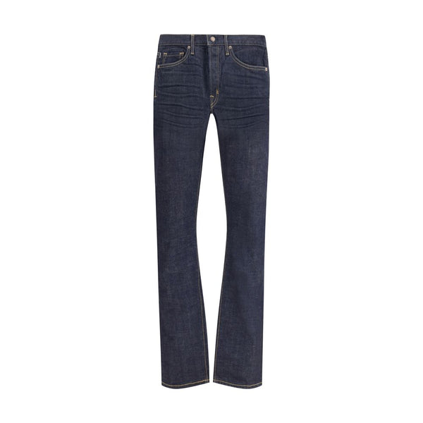 Blue Cotton Straight-Leg Jeans