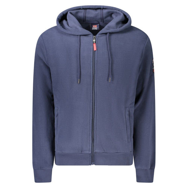 Blue Polyester Men's Hooded Sweater