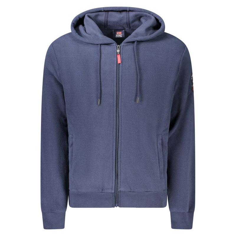 Blue Polyester Men's Hooded Sweater