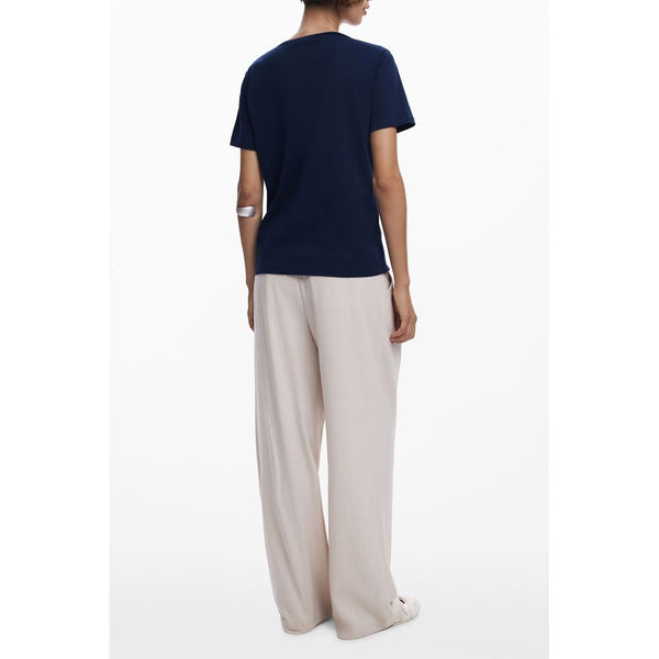 Blue Cotton Women T-Shirt