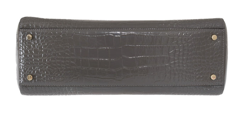 Grey Croc Embossed Leather Elissa Bristol Drive Tote Handbag Bag
