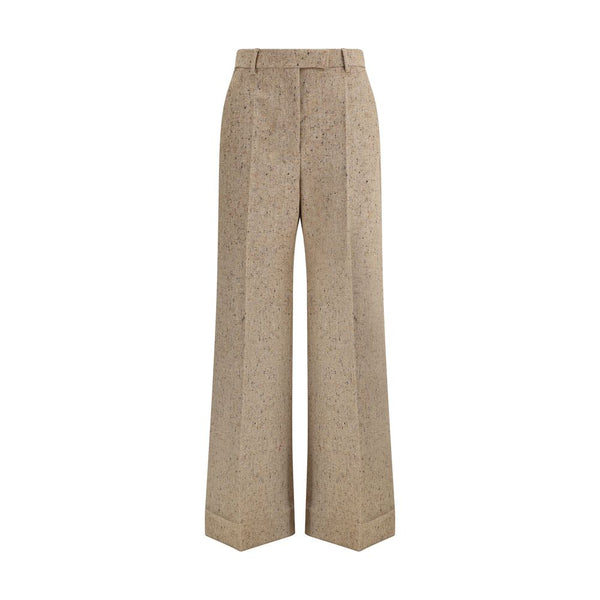 Beige Fleece Wool Casual Pants