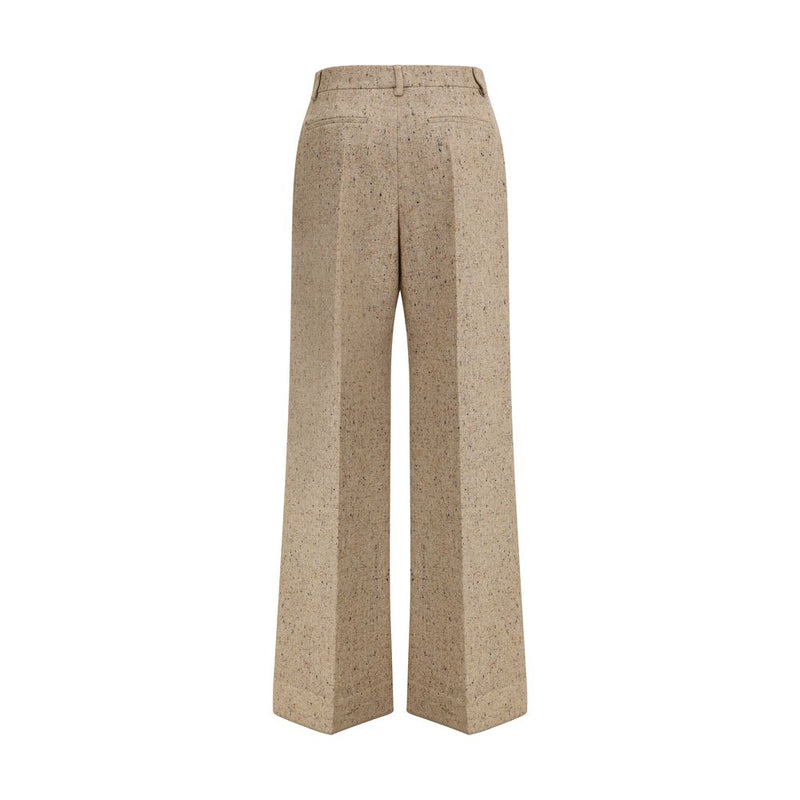 Beige Fleece Wool Casual Pants