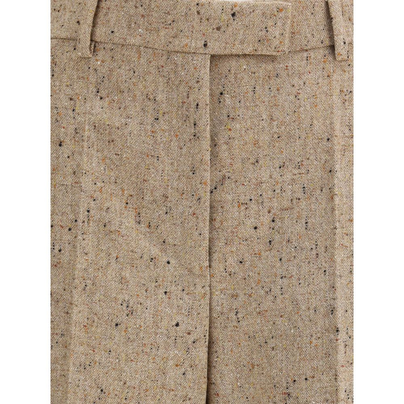 Beige Fleece Wool Casual Pants