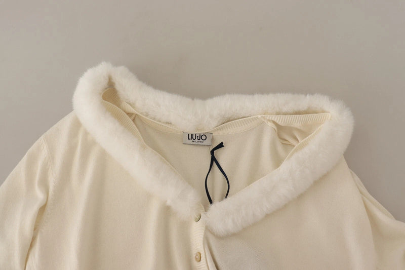 White Viscose Long Sleeves Fur Shearling Blouse