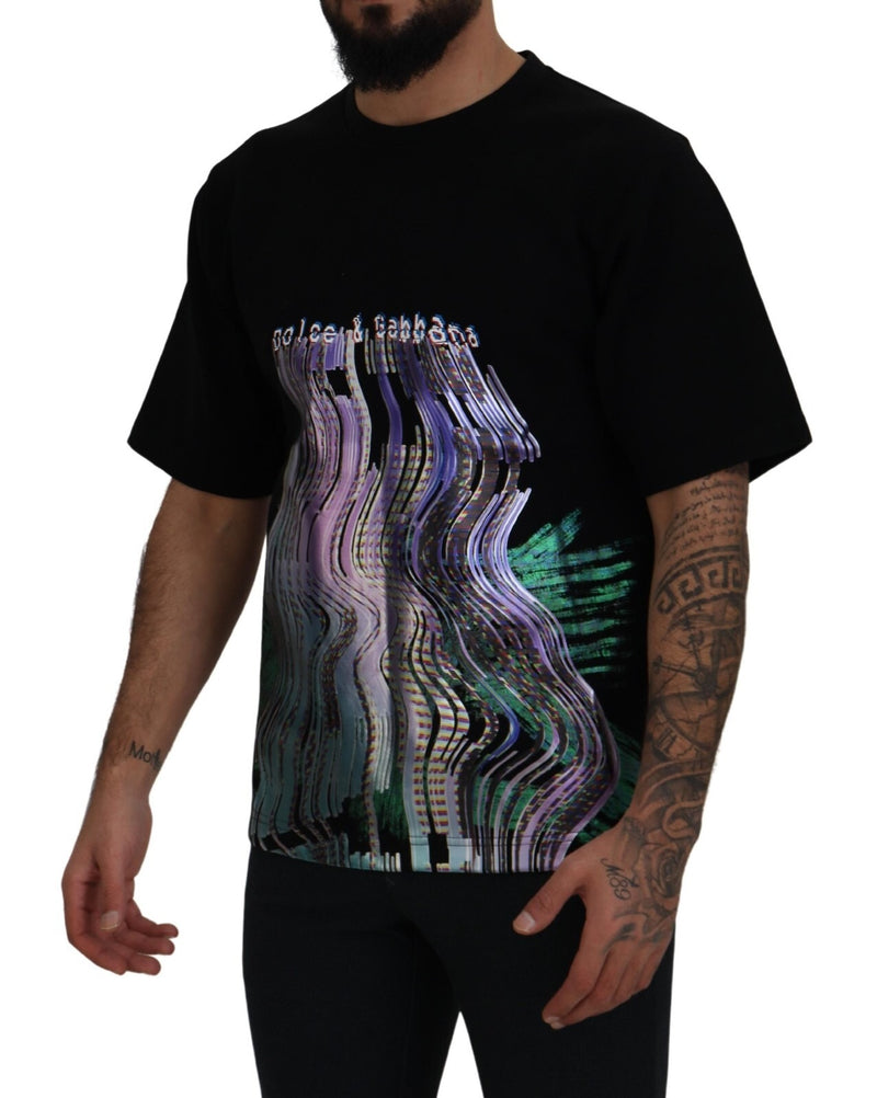 Cotton Black Printed Crewneck Tee T-shirt