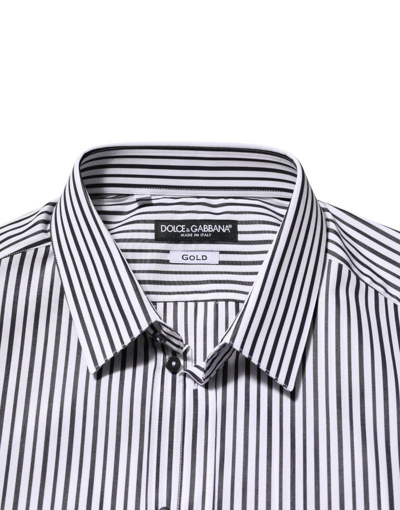 Black White Stripes Men GOLD Dress Shirt