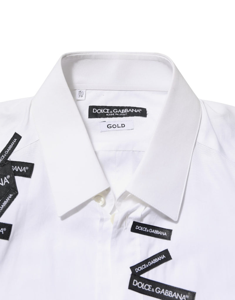 White Logo Cotton Collared GOLD Dress Shirt